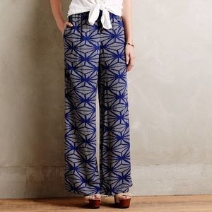 Blue Motif High Waist Wide Leg Plants